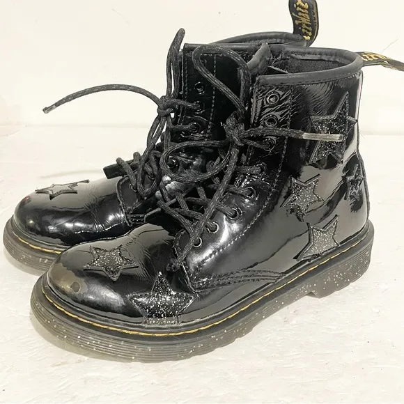 Dr. Martens 1460 Youth Size 2 Black Patent Leather Star Pattern Boots