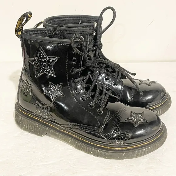 Dr. Martens 1460 Youth Size 2 Black Patent Leather Star Pattern Boots