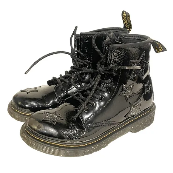 Dr. Martens 1460 Youth Size 2 Black Patent Leather Star Pattern Boots