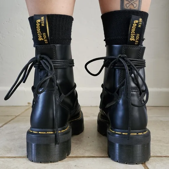 Dr. Martens Black Combat Moto Boots with Platform Soles