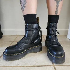 Dr. Martens Black Combat Moto Boots with Platform Soles