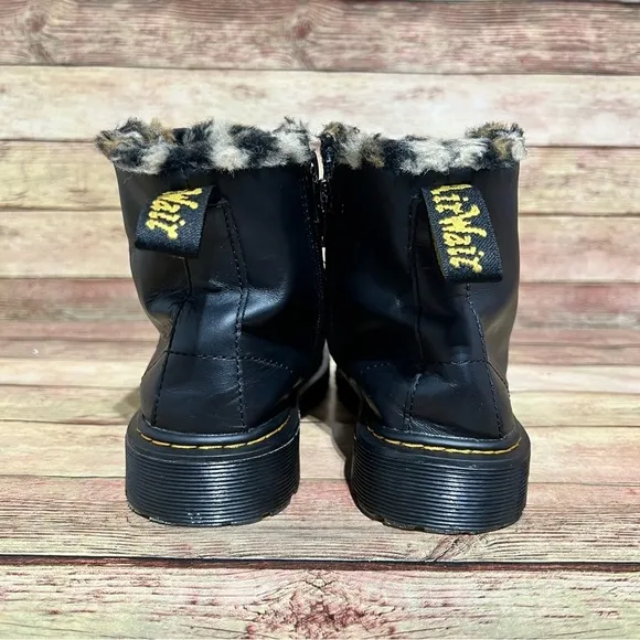 Dr. Martens Black Leather Serena Cheetah Lining Lace Up Boots