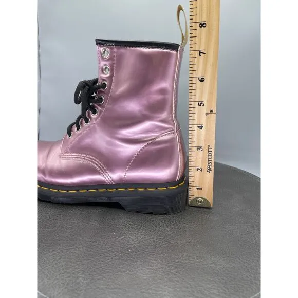 Dr. Martens Boots Womens 7 Leather Vegan Air Wair Rose Gold Pink Lace Up 25279