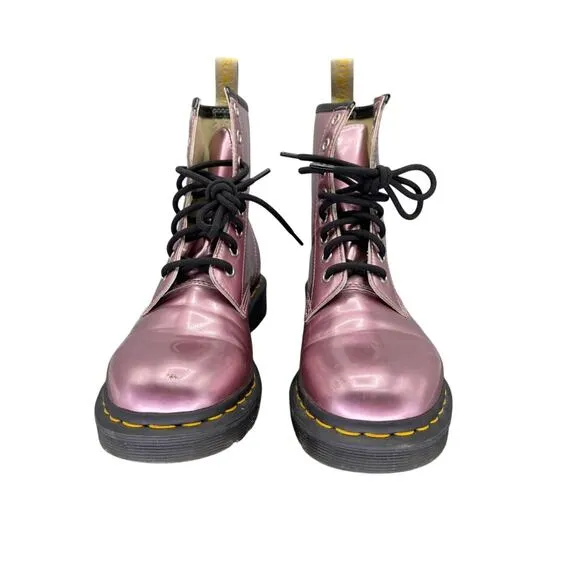 Dr. Martens Boots Womens 7 Leather Vegan Air Wair Rose Gold Pink Lace Up 25279
