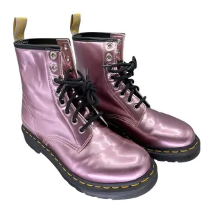 Dr. Martens Boots Womens 7 Leather Vegan Air Wair Rose Gold Pink Lace Up 25279