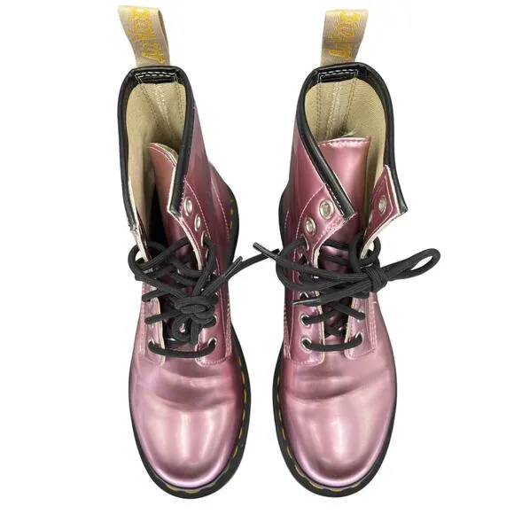 Dr. Martens Boots Womens 7 Leather Vegan Air Wair Rose Gold Pink Lace Up 25279