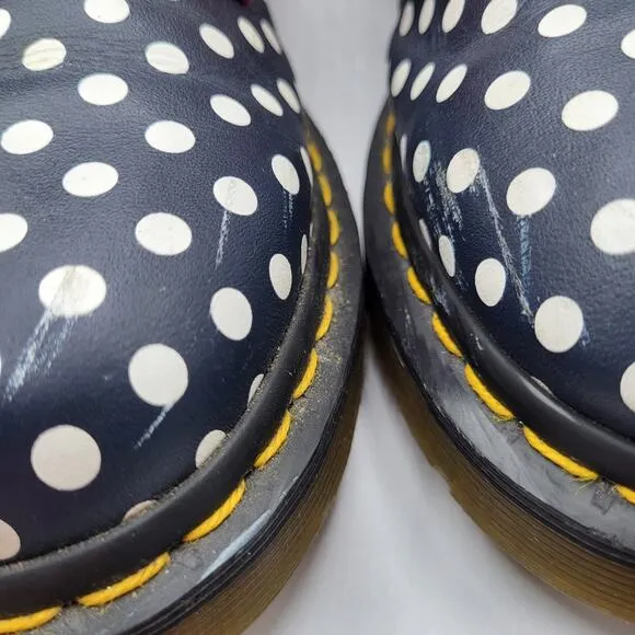 Dr. Martens Chay Leather Red Navy White Polka Dot Boots Women's Size 8 RARE