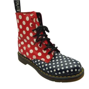 Dr. Martens Chay Leather Red Navy White Polka Dot Boots Women's Size 8 RARE