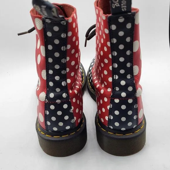 Dr. Martens Chay Leather Red Navy White Polka Dot Boots Women's Size 8 RARE