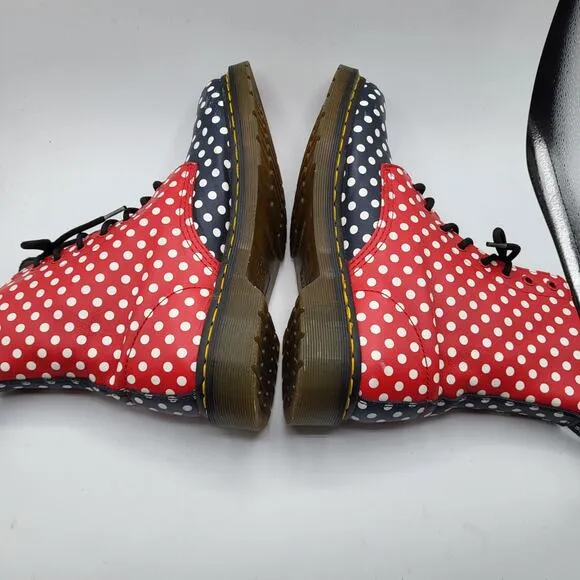 Dr. Martens Chay Leather Red Navy White Polka Dot Boots Women's Size 8 RARE