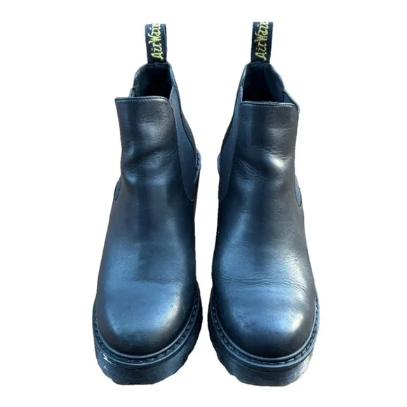 Dr. Martens Hurston Black Leather High Heeled Boots Chunky Platform Women’s 8