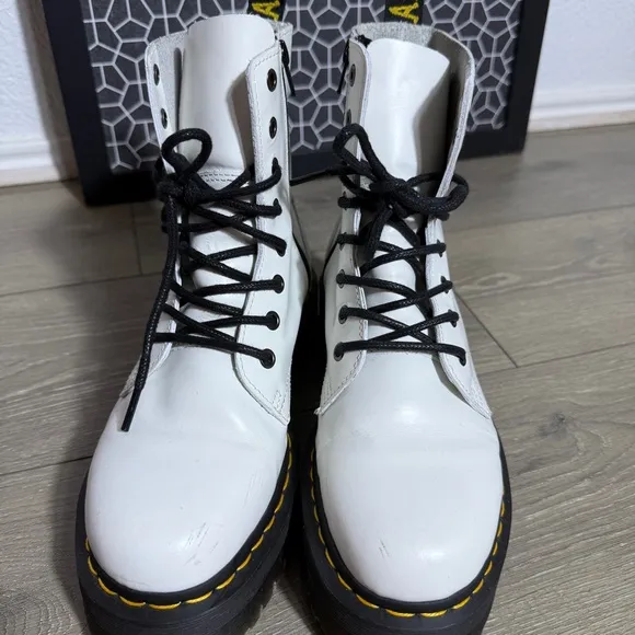 Dr. Martens Jadon Platform Chunky Heel Lace Boots White Leather Size 8
