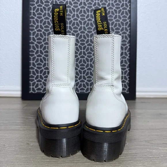 Dr. Martens Jadon Platform Chunky Heel Lace Boots White Leather Size 8