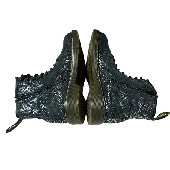 Dr. Martens Pascal Lace Up Boots Black Suede Outer Iridescent Foil Kids Girls 3Y