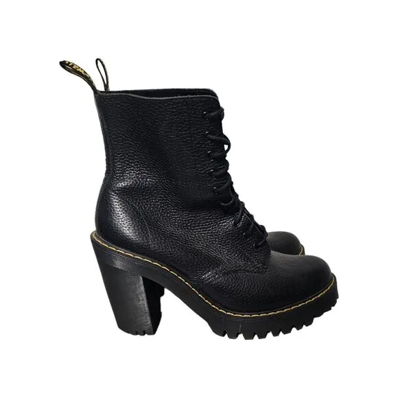 DR, MARTENS Platform Boots Kendra 10-Eye Heel Black Aunt Sally Size 9