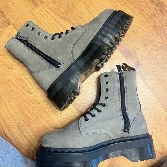 Dr. Martens sage green suede combat Boots