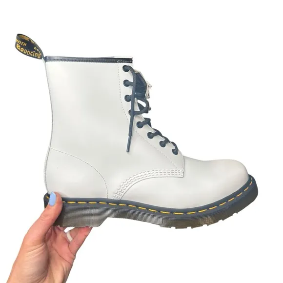 Dr. Martens White Leather Combat Boots 11 Women’s | Lace-Up Punk Goth Y2K Grunge
