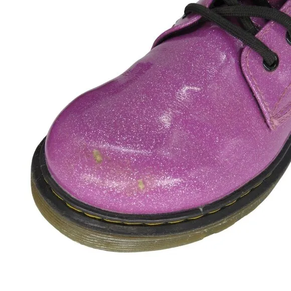 DR MARTENS Women's 1460 Pink Glitter Leather Lace-Up Combat Boots Junior Size 5