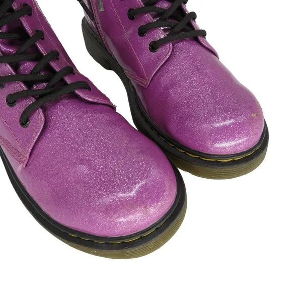 DR MARTENS Women's 1460 Pink Glitter Leather Lace-Up Combat Boots Junior Size 5