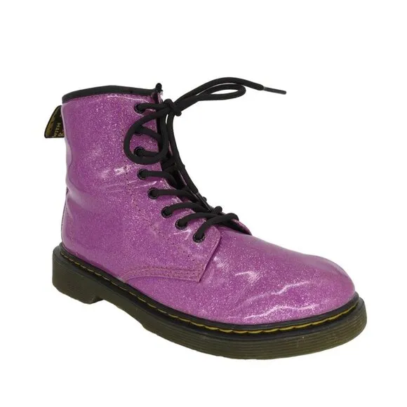 DR MARTENS Women's 1460 Pink Glitter Leather Lace-Up Combat Boots Junior Size 5