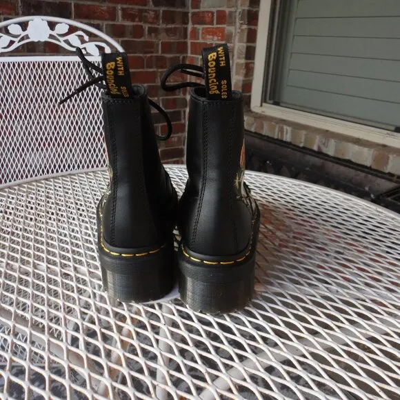 DR MARTENS Women's Chunky Heel &quot;Sinclair Bloom&quot; Black Combat Boots Size 6