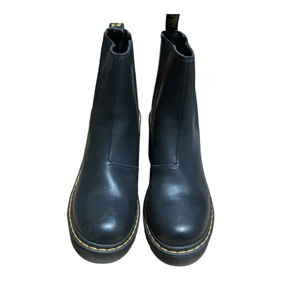 Dr Martens Boots WMNS 10 Black Spence Leather Flared Heel Chelsea Chunky