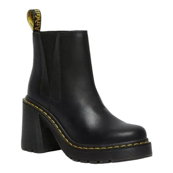 Dr Martens Boots WMNS 10 Black Spence Leather Flared Heel Chelsea Chunky