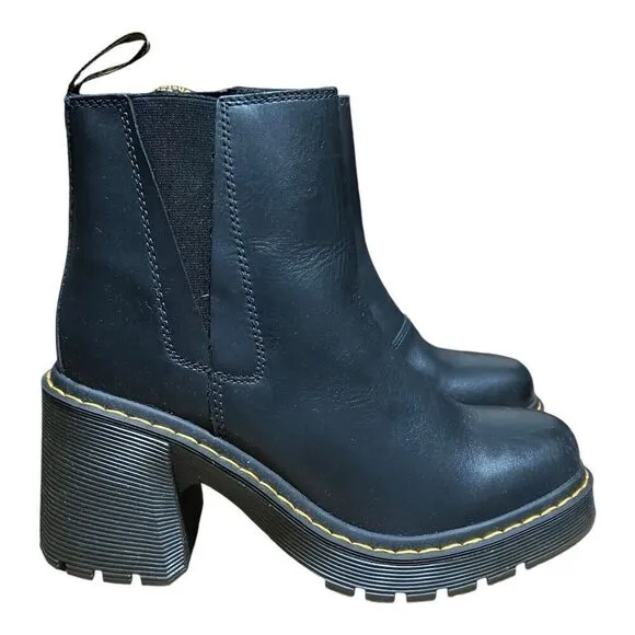 Dr Martens Boots WMNS 10 Black Spence Leather Flared Heel Chelsea Chunky