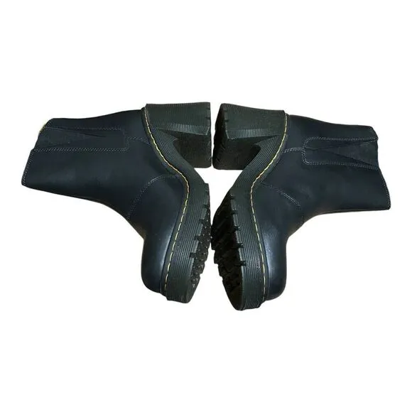 Dr Martens Boots WMNS 10 Black Spence Leather Flared Heel Chelsea Chunky