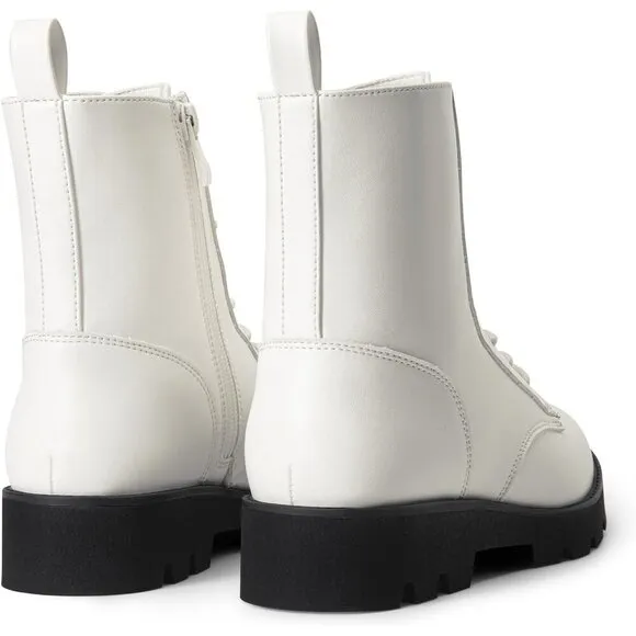 DREAM PAIRS Lace up Lug Sole Women White CALF PU Fashion Combat Ankle Boots