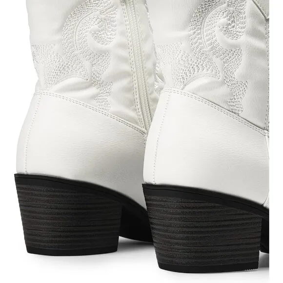 Dream Pairs Women's White Faux Leather Low chunky Heel Short Booties Shoes