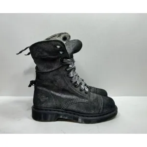Dr. Martens Aimilie Women's Pewter Metallic Leather Fold Over 9 Eye Boots Size 6