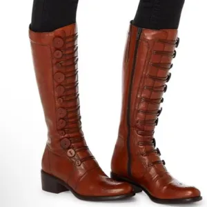 Dune Bertie Pixie Zip-up Button StyleLong Knee Boots Brown Size EU 38 Tic toc