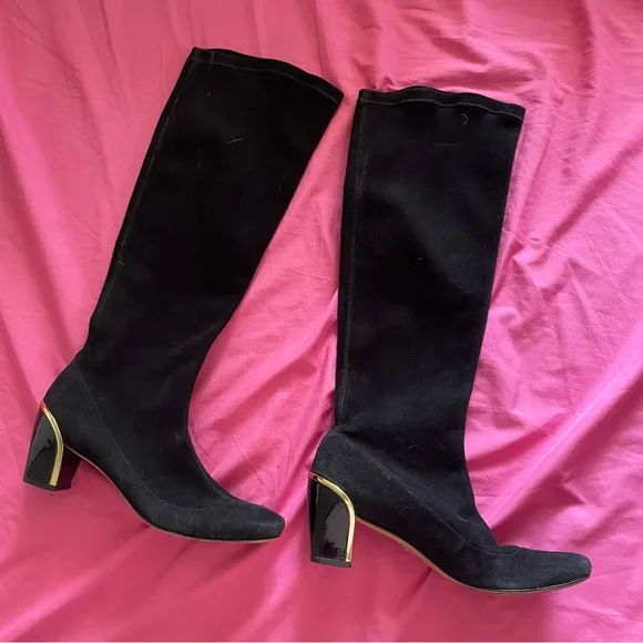 DVF black suede knee high boots