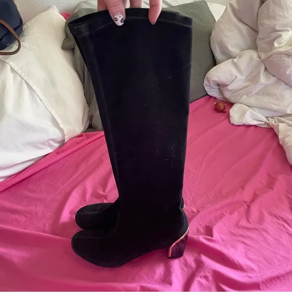 DVF black suede knee high boots