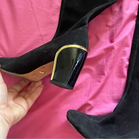 DVF black suede knee high boots