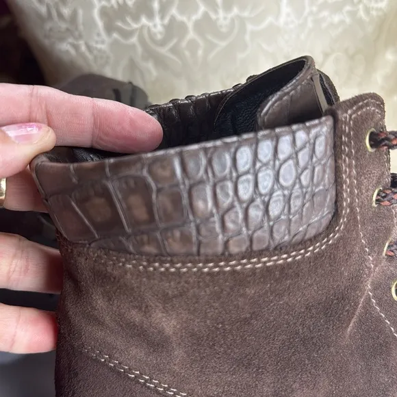 (E4) Stuart Weitzman Brown Suede Chunky Heel Lace Up Platform‎ Boots Size 7.5