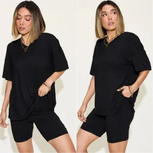 Easygoing V-Neck Shorts Set - Black