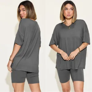 Easygoing V-Neck Shorts Set - Charcoal