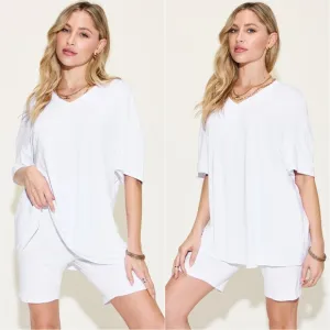 Easygoing V-Neck Shorts Set - White