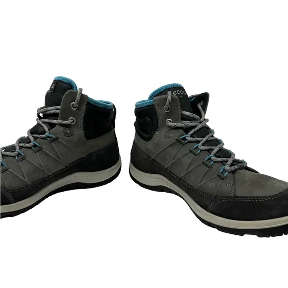 Ecco Aspina GTX High Yak Leather Gore Tex Hiking Boots Gray Blue Size 37