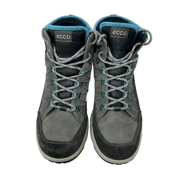 Ecco Aspina GTX High Yak Leather Gore Tex Hiking Boots Gray Blue Size 37