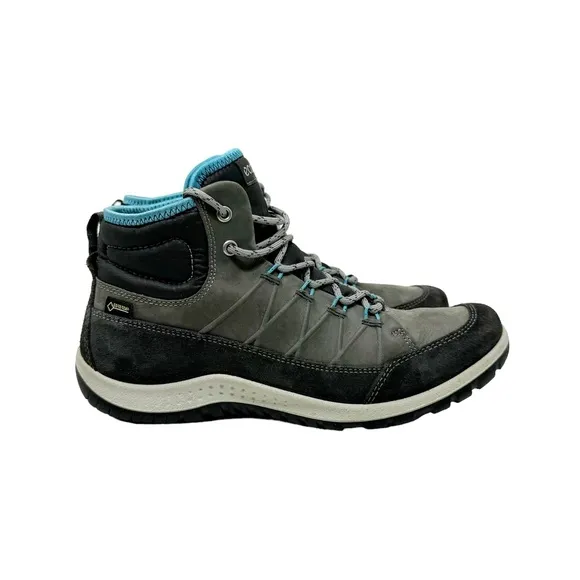 Ecco Aspina GTX High Yak Leather Gore Tex Hiking Boots Gray Blue Size 37