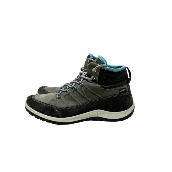 Ecco Aspina GTX High Yak Leather Gore Tex Hiking Boots Gray Blue Size 37