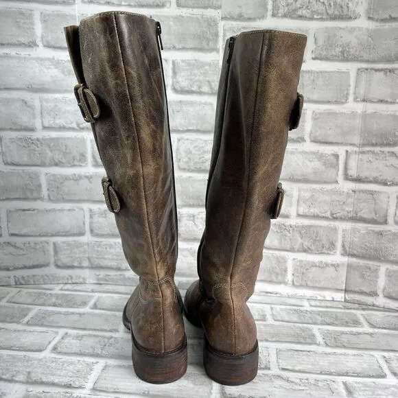 Ecco Hobart Women's Size 38-7-7.5 Distressed Brown Leather Buckle Riding Boots