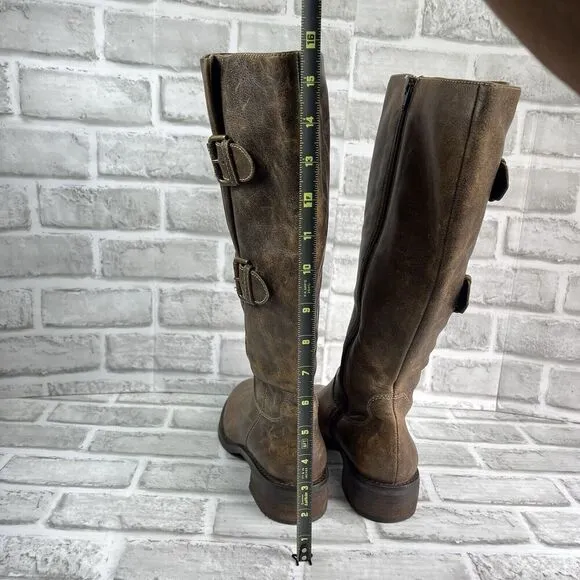 Ecco Hobart Women's Size 38-7-7.5 Distressed Brown Leather Buckle Riding Boots