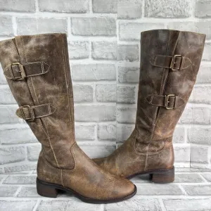 Ecco Hobart Women's Size 38-7-7.5 Distressed Brown Leather Buckle Riding Boots