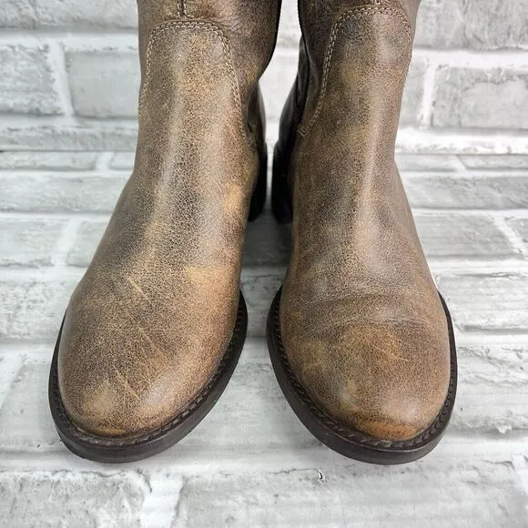 Ecco Hobart Women's Size 38-7-7.5 Distressed Brown Leather Buckle Riding Boots