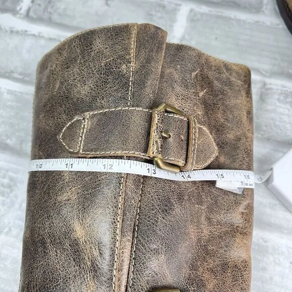Ecco Hobart Women's Size 38-7-7.5 Distressed Brown Leather Buckle Riding Boots