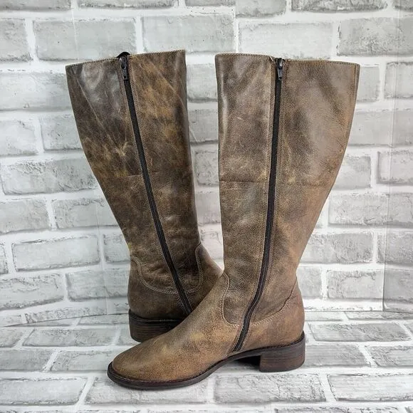 Ecco Hobart Women's Size 38-7-7.5 Distressed Brown Leather Buckle Riding Boots